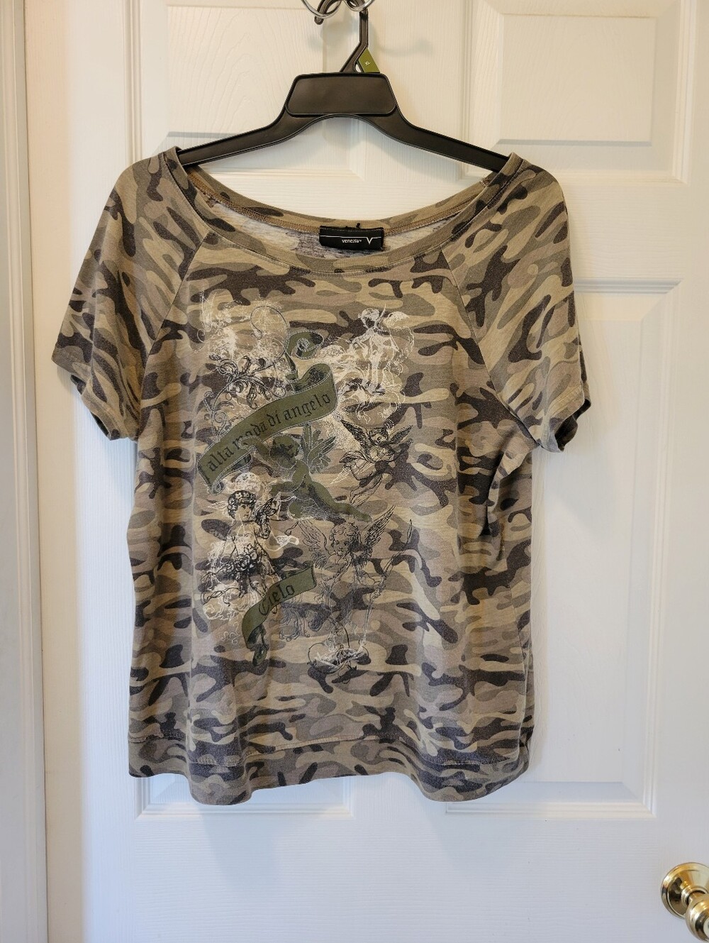Womens Camo T-shirt With Cherub Graphic